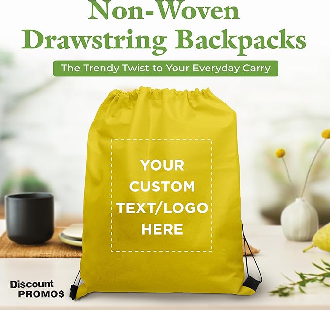 DISCOUNT PROMOS Custom Non-Woven Drawstring Backpacks Set of 10/50/100, Personalized Bulk Pack
