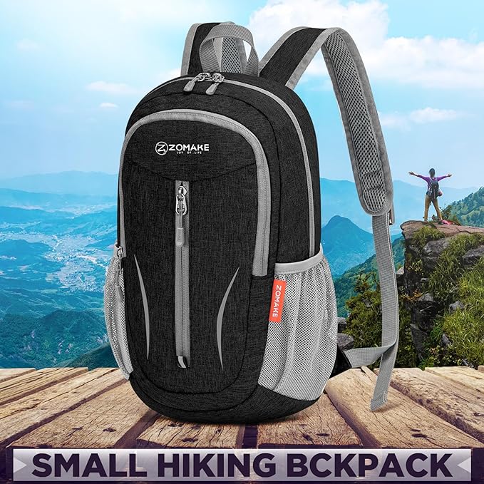 ZOMAKE Ultra Lightweight Packable Backpack 10L,Small Foldable Backpacks Hiking Water Resistant Collapsible Daypack for Women Men(Black-C1)
