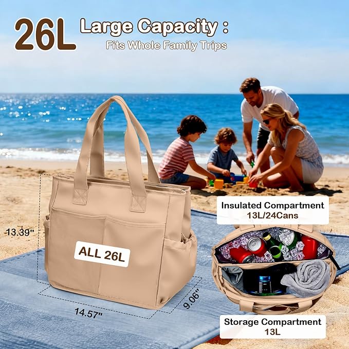 Odoland Soft Cooler Bag, Collapsible Leakproof Insulated Cooler Bag with Multi-Pocket Design, Portable Soft Side Cooler Backpack for Beach, Picnic, Camping, Travel and Daily Use for Women