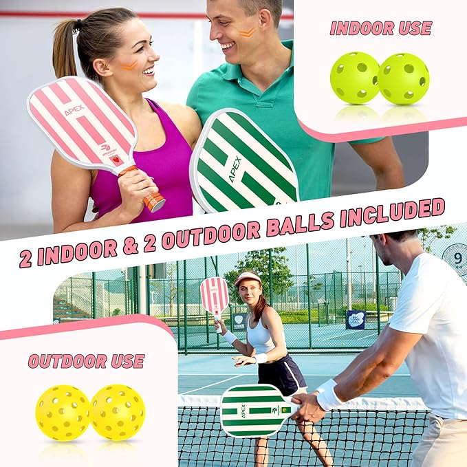 Pickleball Paddles Set of 2/4, USAPA Approved Lightweight Fiberglass Pickleball Set with 4 Pickleballs, 1 Pickleball Sling Bag, Pickleball Gifts for Women Men Beginners & Professional