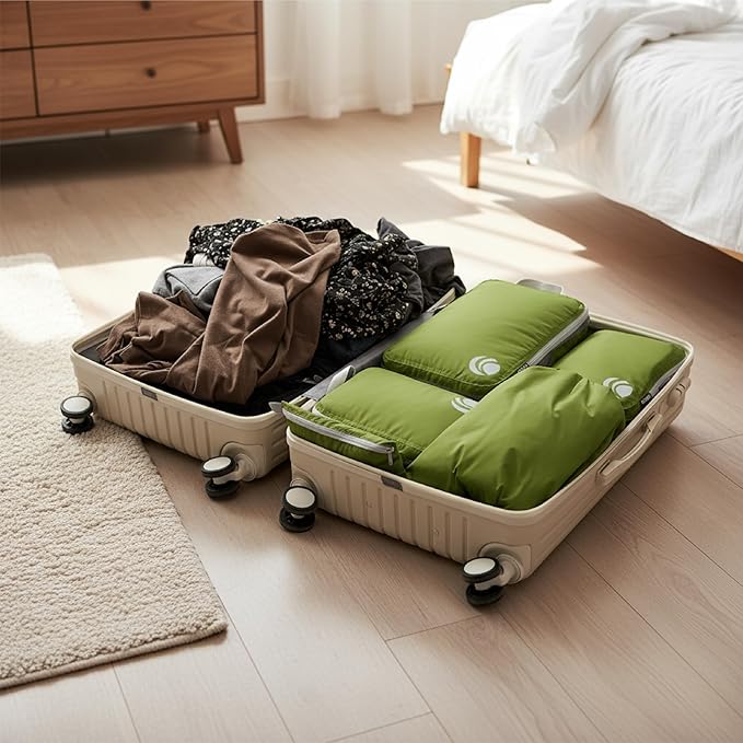 Cipway Compression Packing Cubes Set, Ultralight Expandable Travel Packing Organizers for Carry on Luggage (Green 3pcs)