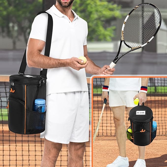 DSLEAF Tennis Ball Bag with Sturdy Bottom, Baseball & Lacrosse Ball Bag with Multiple Pockets and Portable Shoulder Strap for Tennis, Baseball, Lacrosse,Pickle Ball and Table Tennis Training