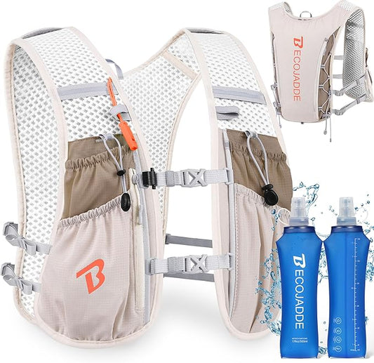 BECOJADDE Running Vest Hydration Backpack for Men Women, 5L Lightweight Running Backpack Hydration Pack for Marathon, Trail, Cycling, Hiking, Jogging
