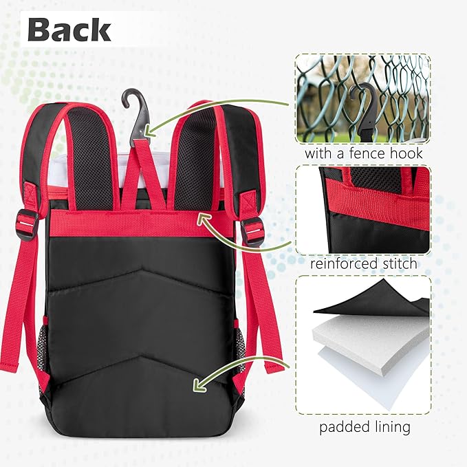 Youth Baseball Bag for T Ball, Rec and Travel Ball, Softball Bag with Helmet Holder and Fence Hook