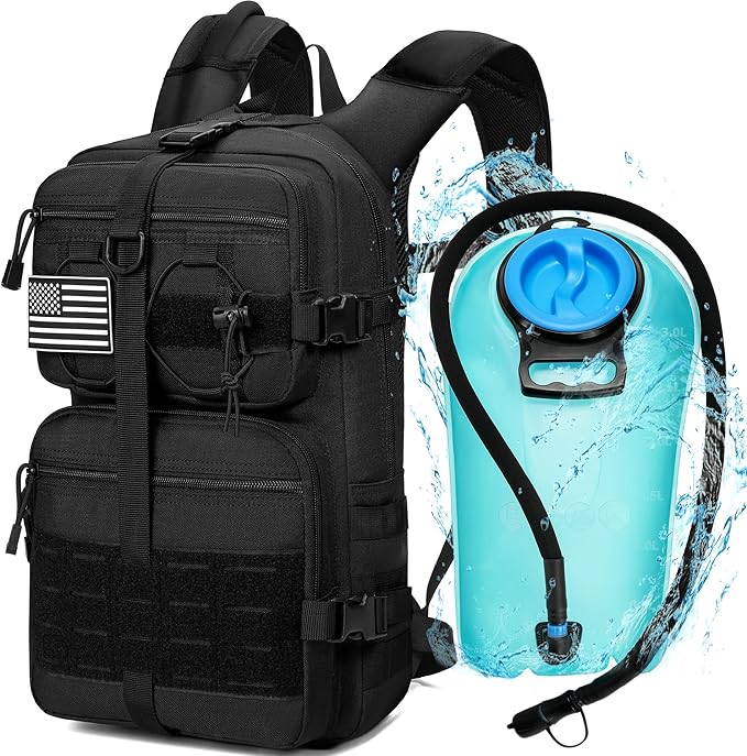 1050D Tactical Hydration Backpack with 3L TPU Water Bladder, Military Molle Water Backpack Perfect for Men & Women, Hydration Pack for Hiking, Biking, Running, Climbing, Hunting, Daily Use