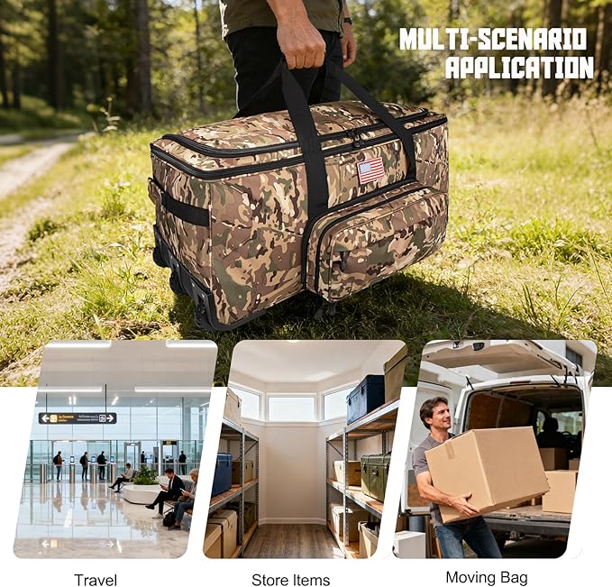 150L Large Rolling Duffle Bag with Wheels, Heavy Duty 32'' Tri-Wheel Gear Hauler for Camping,Moving Sports Equipment, Military & Airline Checked Bag Approved,Camo