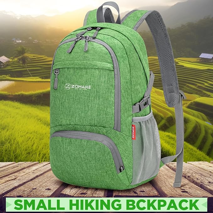 ZOMAKE Ultra Lightweight Packable Backpack 25L,Small Foldable Backpacks Hiking Water Resistant Collapsible Daypack for Women Men(Dark Green-A3)