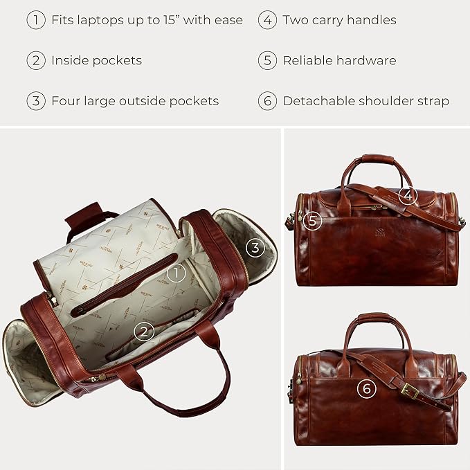 Leather Duffel Bag Weekend Bag Gym Large Travel Bag - Time Resistance