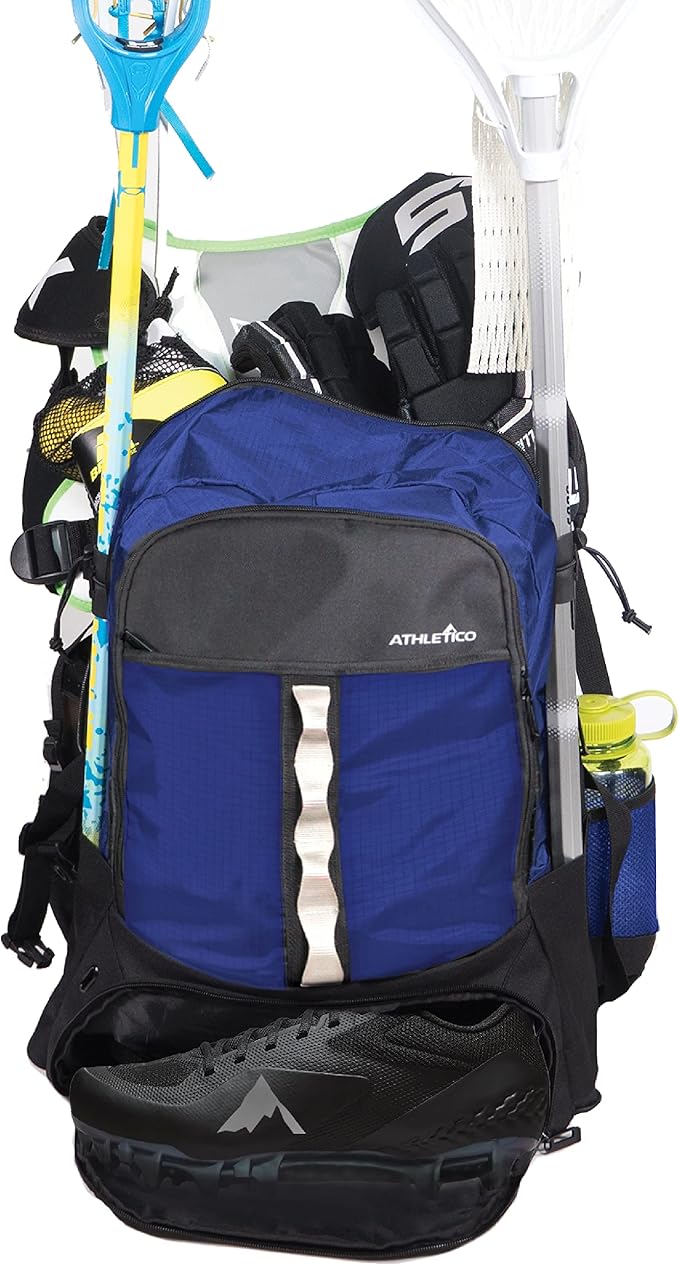 Athletico Lacrosse Bag - Extra Large Backpack for Field Hockey Equipment - Two Stick Holders and Separate Cleats Compartment