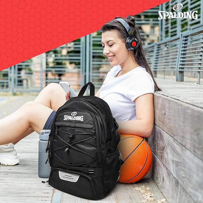 Spalding Basketball Backpack Sports Bag Ultimate Edition | Large Black Backpack with Shoe and Ball Compartment | Use for Sport Accessories and Stuff | Improved Material | Gifts for Basketball Players