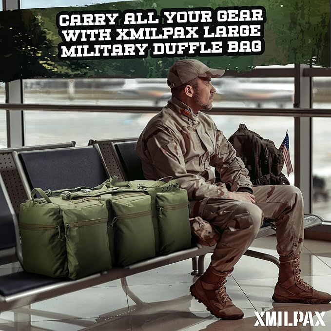 100L Large Military Duffle Bag Deployment Duffel Bag Sports Equipment Travel Luggage Bag with Detachable Backpack Straps…