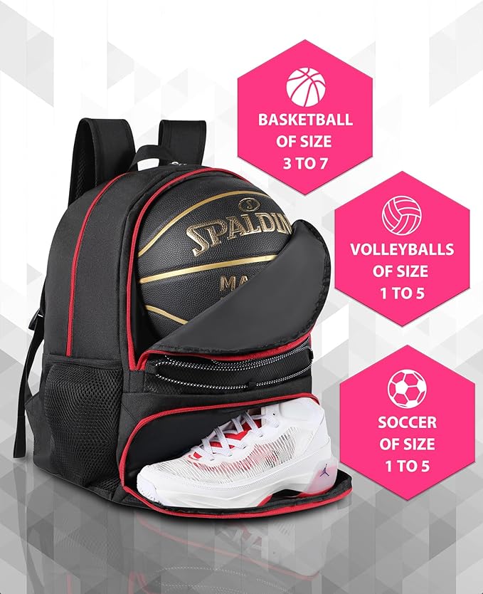 Basketball Bag Backpack for Men Women with Ball & Shoes Compartment 30L Capacity Lightweight Breathable Boys Girls Soccer Ball Bag Backpack Fit Volleyball Football Sports Travel School Gym