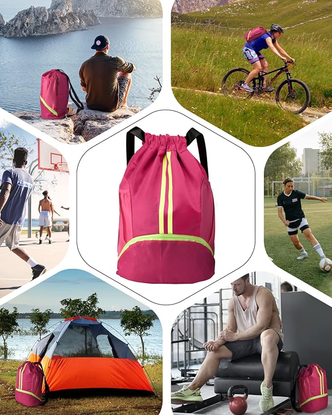 BROTOU Soccer Bags, Football Backpack, Volleyball Bag, Drawstring Backpack with Ball and Shoe Compartment, Football bags for Equipment Swim Gym Bag
