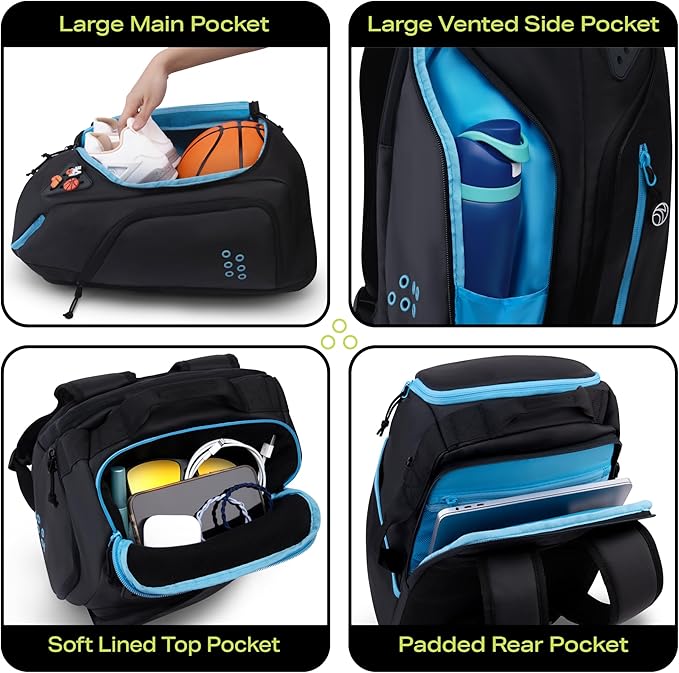 DefiantMind Large Premium Basketball Bag, Backpack, For Elite Youth, Boys, Girls, For Shoes or Cleats, Water Bottles, School, also great for Volleyball, Soccer