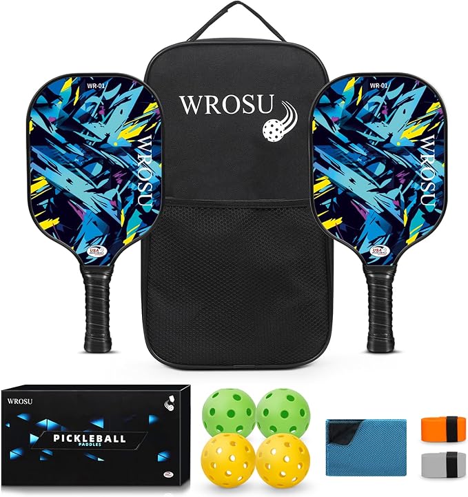 Carbon Fiber Pickleball Paddles Set of 4 or 2 Rackets,USAPA Approved Pickleballs Equipment with Balls,Bag,Accessories,Carbon Fiber T300 Lightweight Pickleball Racquet Set for Men,Women,Kids,Adults