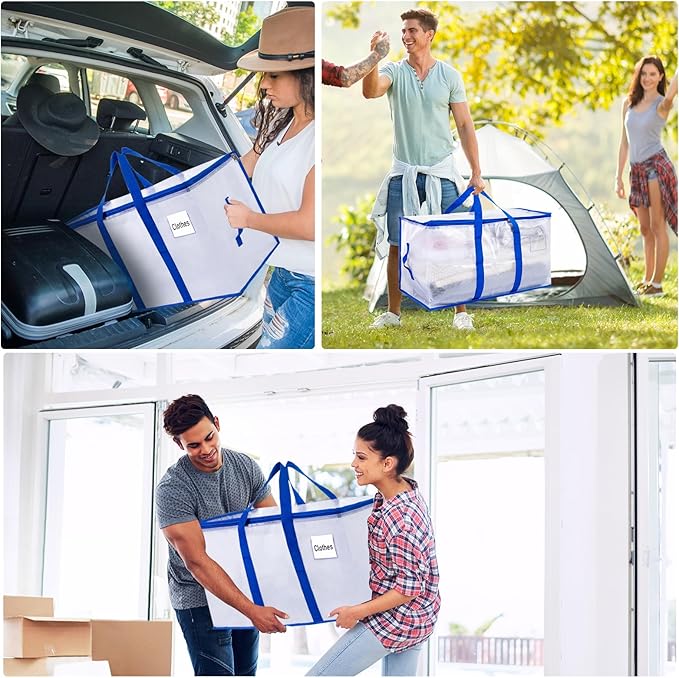 105L Moving Bags 6 pack Storage Bag Large Moving Boxes with Lids, Zippers Handles for Moving Totes Bins, College Dorm, Traveling, Camping, Christmas