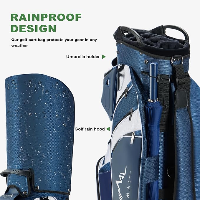 UNIHIMAL 14-Way Golf Cart Bag with Full Length Divider, Premium PU Leather Golf Bag with Plush Top, Magnetic Pocket and Rain Cover for Men