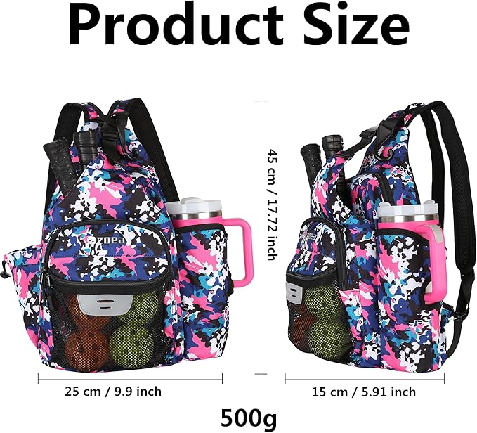 ZOEA Pickleball Backpack with Water Bottle Holder, Waterproof Multi-Style, Reflective Design, Adjustable Straps, Hidden Storage