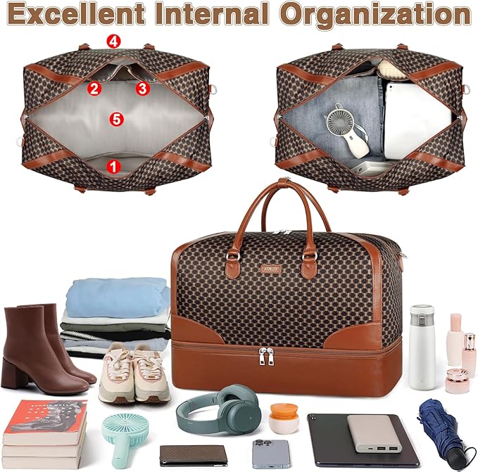 Weekender Bag for Women, Travel Duffel Bag Carry On Overnight Bag with Shoe Compartment Large Nylon Travel Weekend Tote Bag