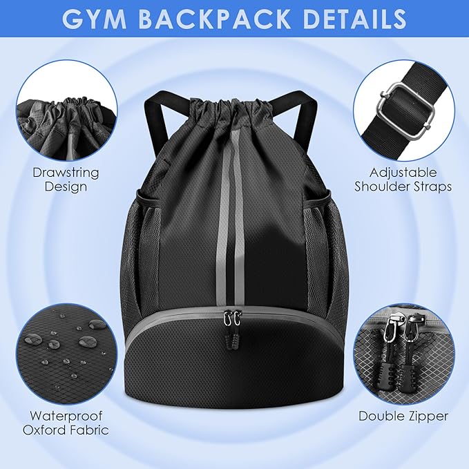 BROTOU Soccer Bags, Football Backpack, Volleyball Bag, Drawstring Backpack with Ball and Shoe Compartment, Football bags for Equipment Swim Gym Bag