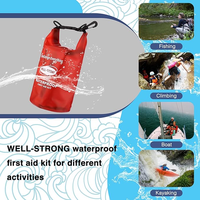 Dual Waterproof Boat First Aid Kit, Emergency Marine Kit with Buckles, Compact Boat Safety Accessories for Fishing Kayaking Boating Swimming Camping Rafting Beach Transparent Red