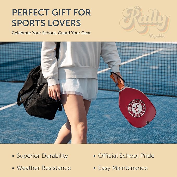 Officially Licensed Collegiate Pickleball Paddle Cover - Lightweight PU Leather Material - Durable Foam Interior Protection with Zippered Closure - Fits Most Paddles on the Market