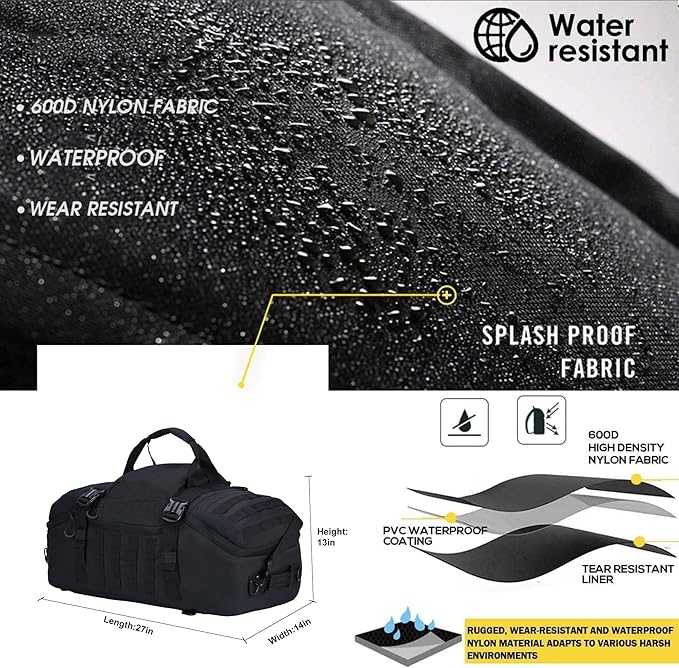 Travel Duffle Bag Gym Bag Duffle Bags with Weekend Overnight Bag for Outdoor Traveling Workout Deployment Sports (Black, 80L)