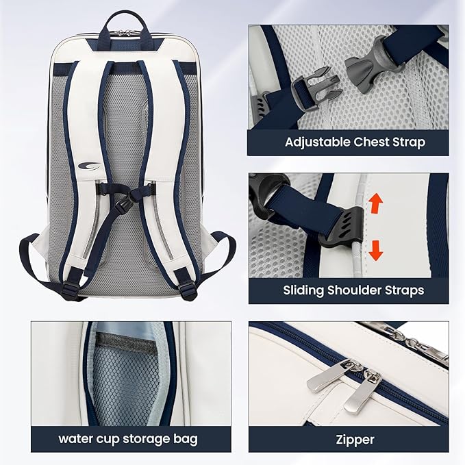 Tennis Racket Bag Pickleball Padel Backpack With Shoe Compartment, Laptop Sleeve,Fence Hook,Ball Sleeve