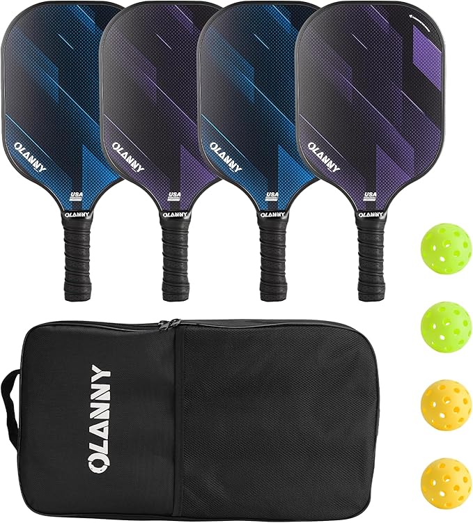 Graphite Pickleball Paddles Set- Premium Rackets Fiber Face & Polymer Honeycomb Core Pickleball Set Includes Pickleball Paddles + Pickleball Balls+ Replacement Soft Grip + 1 Bag