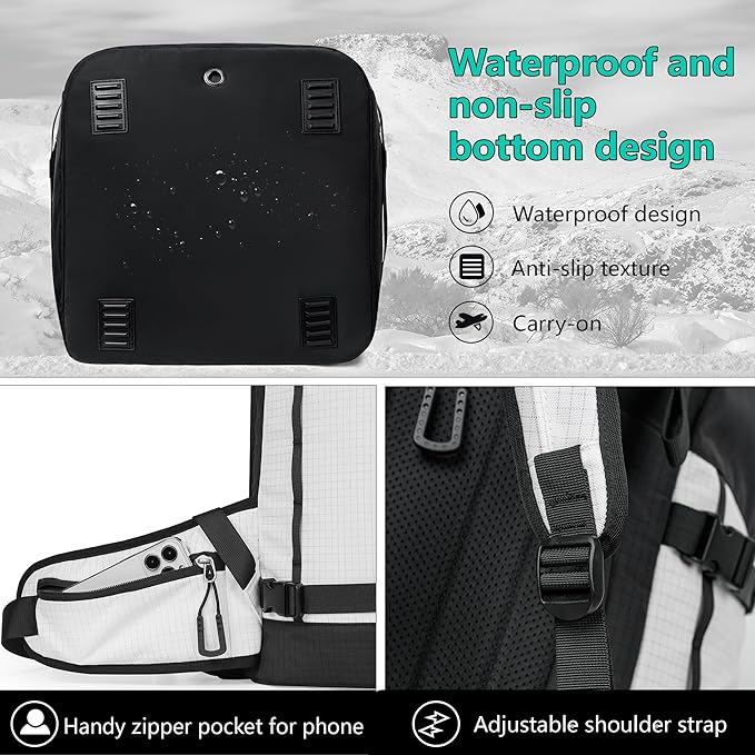Ski Boot Bag, 55L/70L Waterproof Ski and Snowboard Boots Travel Backpack for Skis, Snowboard, Ski Helmet, Goggles, Gloves & Accessories