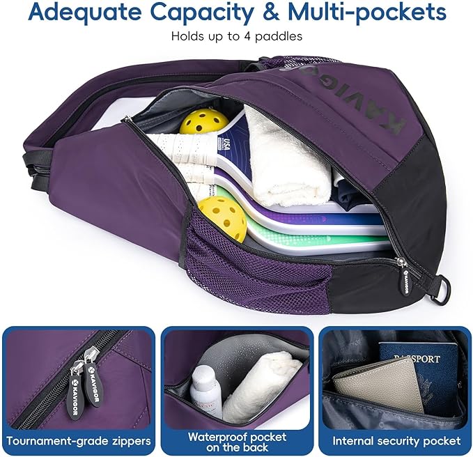 2025 Pickleball Sling Bag, Convertible Ultra-Light Backpack with Skin-Soft Fabric & Wet/Dry Pocket, Fits 4 Paddles + Gear