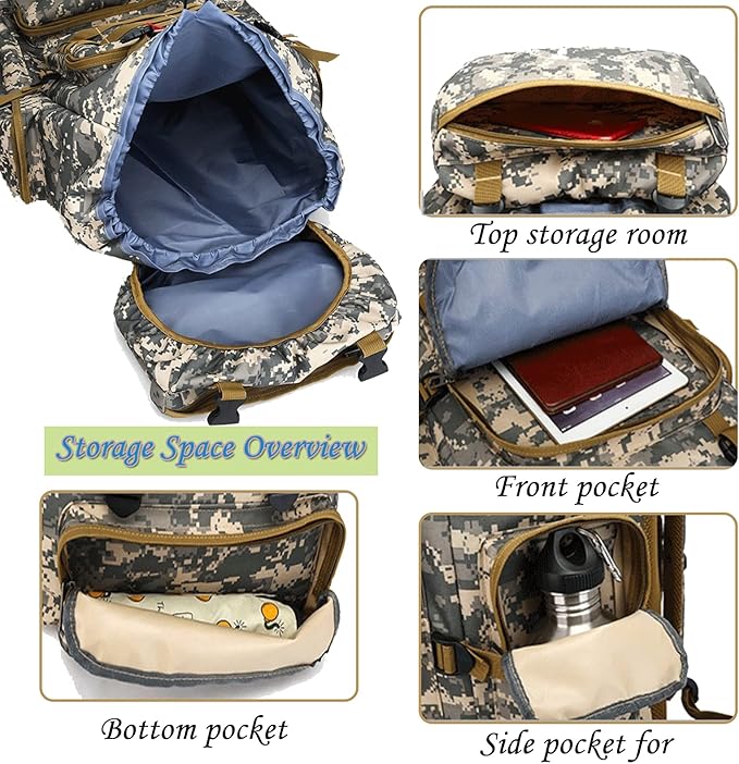 70L Hiking Backpack for Men, Waterproof Lightweight Camping Backpack, Military Rucksack with Molle, 3-Day Assault Pack for Travel, Climbing, Outdoor Sports(Black)