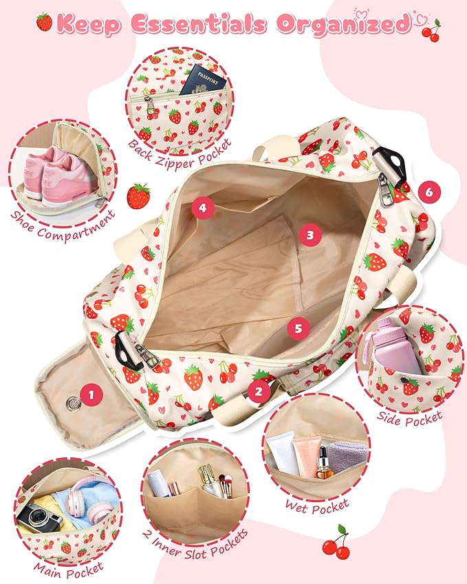 Birthday Gifts for 6-12 Year Old Girls, Custom Duffle Bag for Kids, Preppy Stuff for Daughter Granddaughter Niece, Overnight Weekender Bag with Shoe Compartment, Weekend Trip Essentials