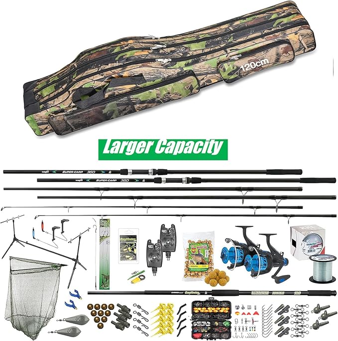 3 Layers Fishing Pole Bag,Portable 3 Layers Oxford Folding Rod Carry Case,Fishing Reel Tackle Storage Bag Case