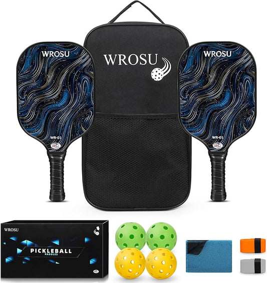 Carbon Fiber Pickleball Paddles Set of 4 or 2 Rackets,USAPA Approved Pickleballs Equipment with Balls,Bag,Accessories,Carbon Fiber T300 Lightweight Pickleball Racquet Set for Men,Women,Kids,Adults