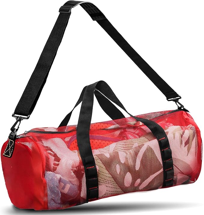 Diving Scuba Surfing Snorkeling Dive Mesh Beach Bag Duffle Bags with Zipper and Adjustable Shoulder Strap 43L and 113L Options for Travel Fitness Camping Swim Gym Gears Balls