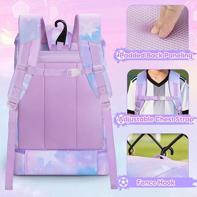 Soccer Backpack for Girls with Separate Ball Pocket and Shoe Compartment, Sports Bags for Soccer, Basketball, Volleyball