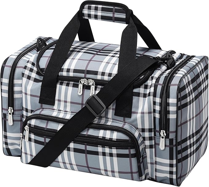 17 inch Small Duffle Bag - Carry On Weekender Bag for Travel Gym Sport - Gray/White