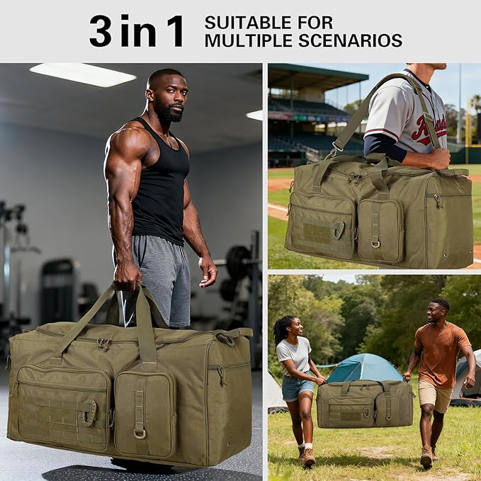 120L Extra Large Gym Duffle Bag for Men Women 32" Heavy Duty Duffel Bags for Travel with Shoes Compartment Tactical Sports Gym Equipment Bag for Football Baseball & Training, Upgraded Brown