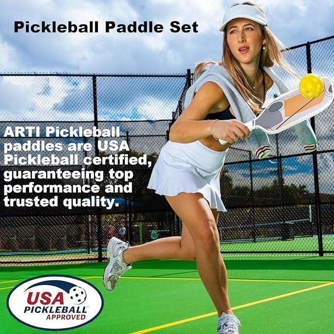 ARTI Pickleball Paddles Set of 2-USAPA Approved Fiberglass Surface Pickleball Set,2 Pickleball Rackets, 4 Balls and 1 Portable Carry Bag