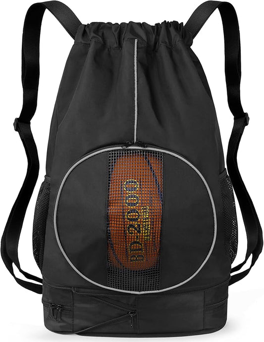Basketball Backpack, 45 L Drawstring Sports Bag with Large Shoe Compartment and Wet Pockets for Women Men Gym Bag