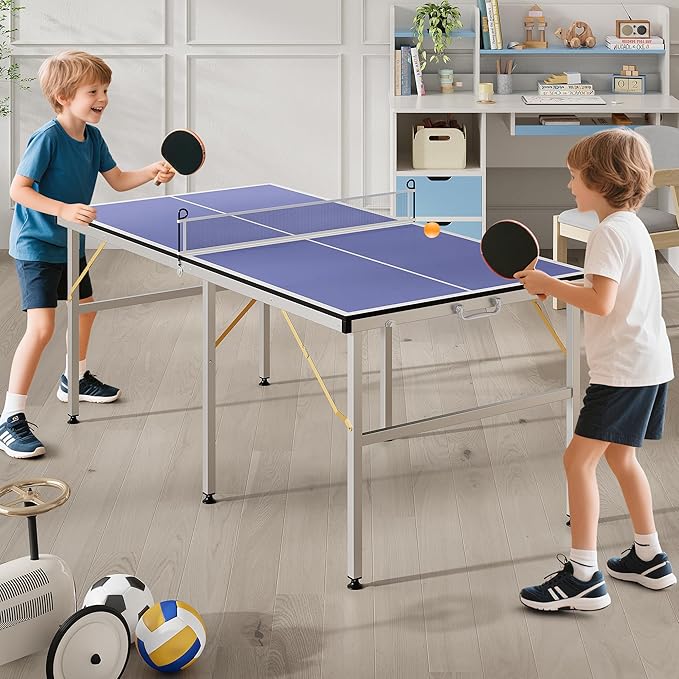 Portable Ping Pong Table,6X3 ft Professional Indoor/Outdoor Table Tennis Tables Game with Net for Adults/Teens,2 Tennis Paddles and 3 Balls- Quick Assembly