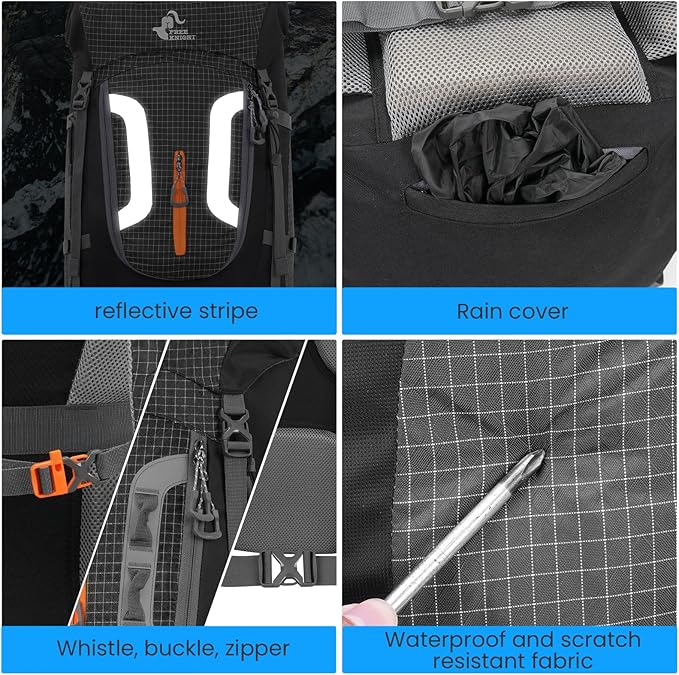 Bseash 80L Waterproof Hiking Camping Backpack with Rain Cover, Lightweight Outdoor Sport Travel Daypack for Climbing Touring (Black)