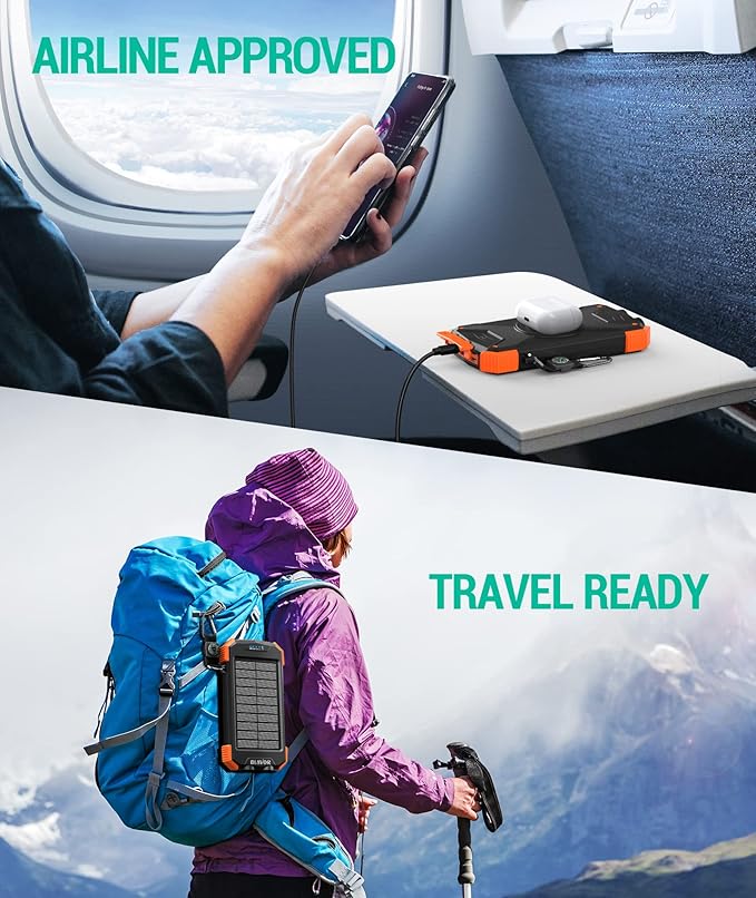 BLAVOR Solar Power Bank 10,000mAh, Portable Wireless Charger, 20W Fast Charging External Battery Pack with USB C for Cell Phones, Solar Panel Charging with Dual Flashlight for Camping