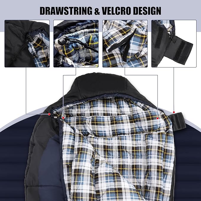 REDCAMP Cold Weather Mummy Sleeping Bag, Warm Flannel Cotton Sleeping Bag for Adults, Warm and Machine Washable Perfect for Winter Camping