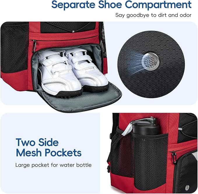 Baseball Bag for Youth and Adult, Softball Backpack 40L Large Capacity, Bat Backpack with Shoes Compartment and Hidden Helmet Holder