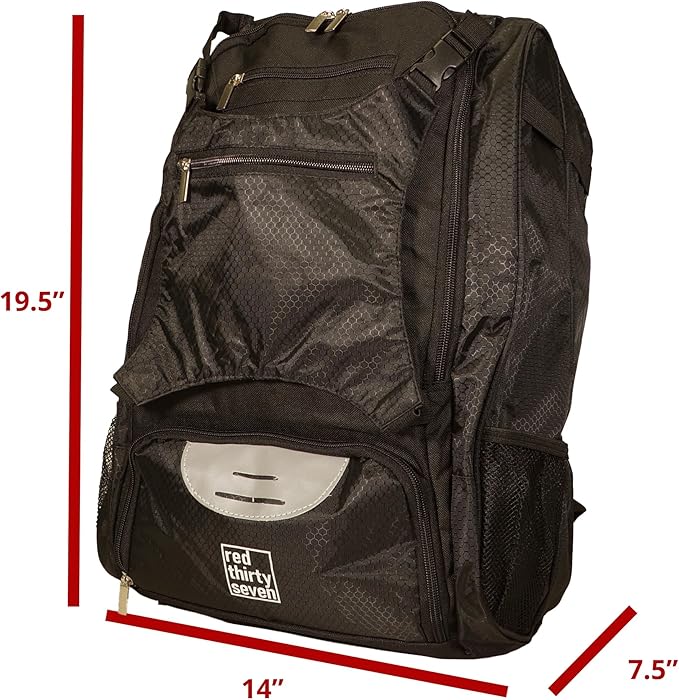 Baseball Backpack with Cleat/Shoe Pocket | Large Capacity | 19.5" T x 14" W x 7.5" D | Holds 4 Bats | External Helmet Storage | 3 Extra Zipper Pockets for Sunglasses, Seeds, Cell Phone (Black/Black)
