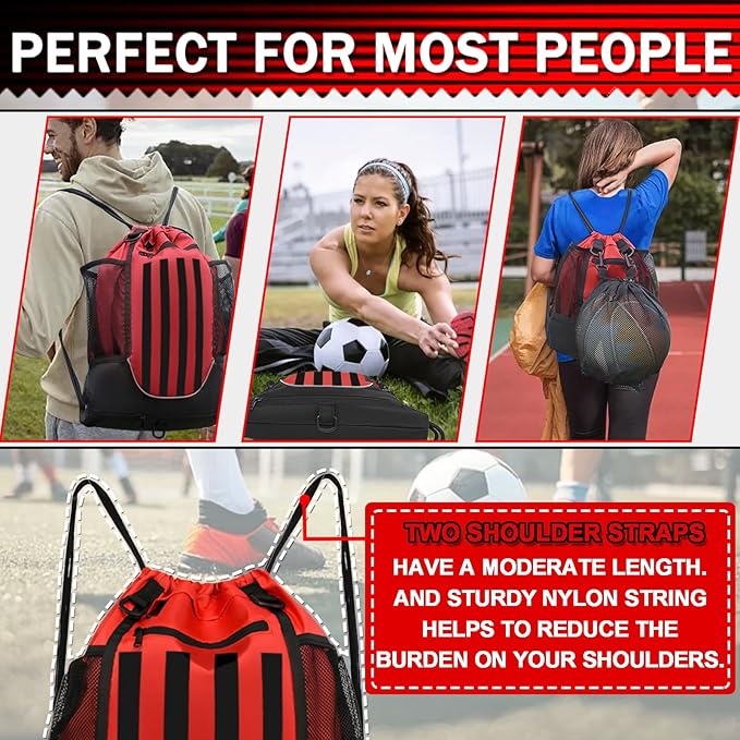 KAEGREEL Drawstring Soccer Bag Basketball Backpack for Kids Teens, Foldable Sports Bags Detachable Ball Mesh Bag for Gym Yoga Football Baseball