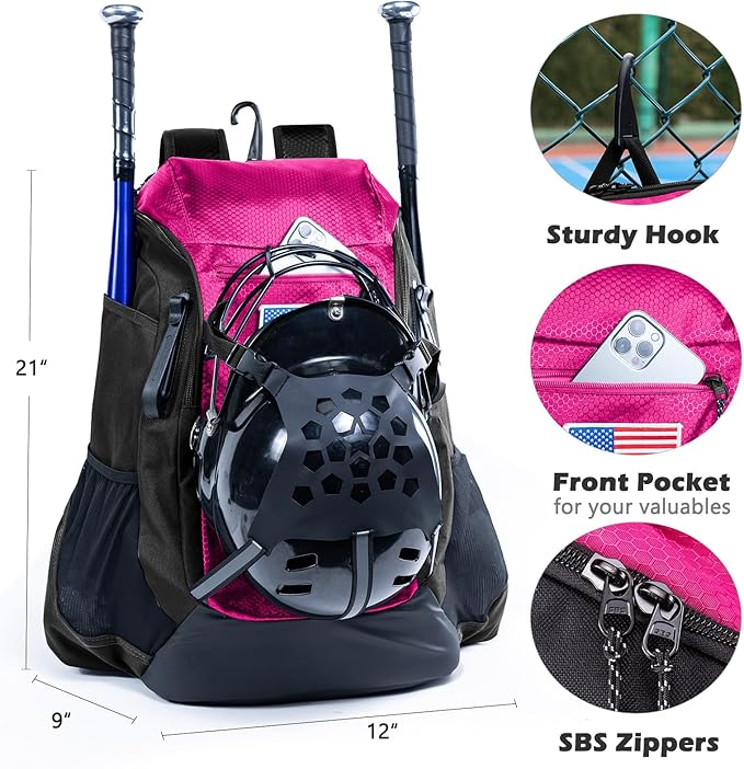 | Baseball Bag Softball Bat Bag, Double-layer Baseball Backpack Adult with Gear Klip To Hold Baseball Glove, Baseball Essential Gear, Youth Baseball Bag for Boys, Girls, Baseball Accessories