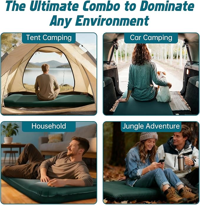 Self Inflating Camping Sleeping Pad with Electric Pump - 9.5 R-Value&3.2" Extra Thick Memory Foam Mat with Pillow, Packable for Camping, Backpacking&Car-Sleep (Includes Waterproof Camp-Pad)
